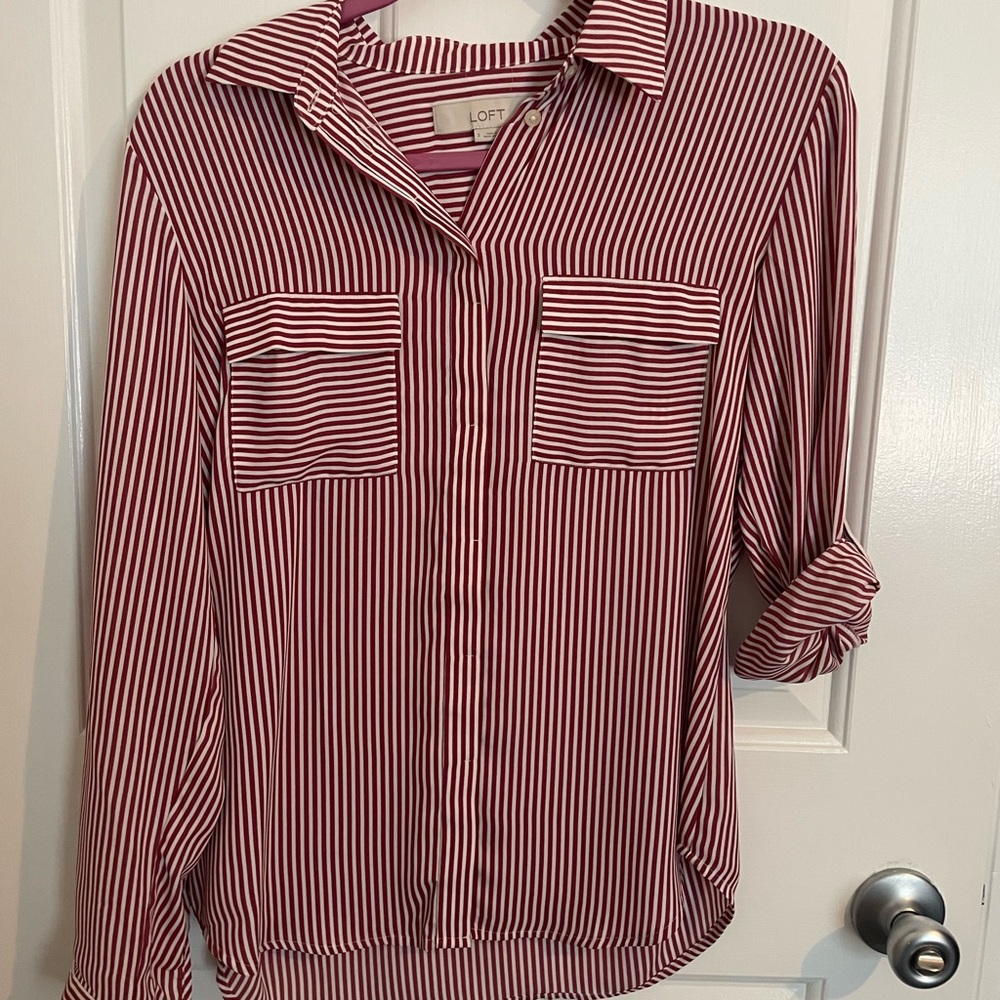 Loft red and white button down blouse
